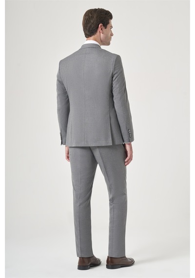 İmza Füme-gri Mono Yaka Çizgili 6 Drop Slim Fit Tam Astar Esnek Takım Elbise 1001260901 Füme - Gri