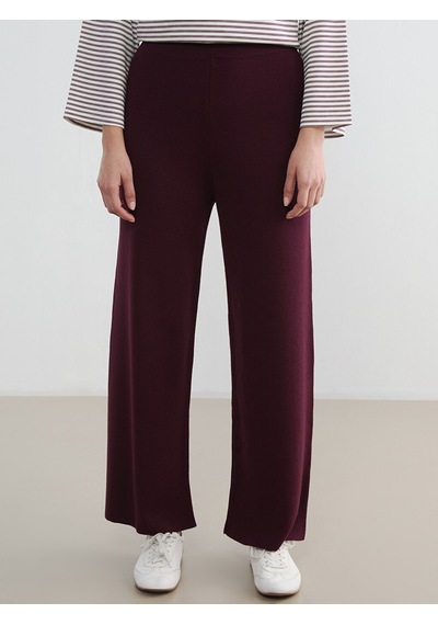 Lcw Modest Bordo Beli Lastikli Geniş Paça Kadın Triko Pantolon