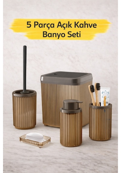 Modern Tasarımlı 5 Parça Banyo Aksesuar Seti Dc-6791 Kahverengi