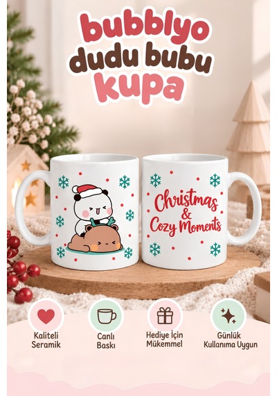 Dudu Bubu Noel Temalı Kupa Kırmızı Kırmızı