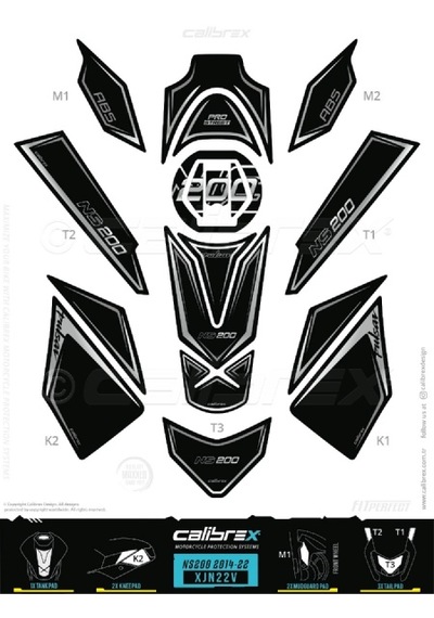 Calibrex Bajaj Pulsar Ns200 Tank Pad Full Set Xjn22v