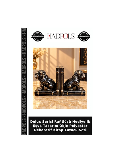 Delux Serisi Raf Süsü Hediyelik Eşya Tasarım Obje Polyester Dekoratif Kitap Tutucu Seti