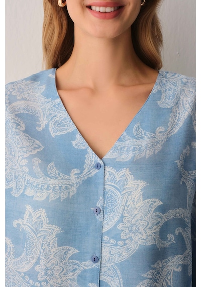 Suwen Paisly Gömlek Yaka Şort Pijama Takımı Sh26505667b628 Lacivert