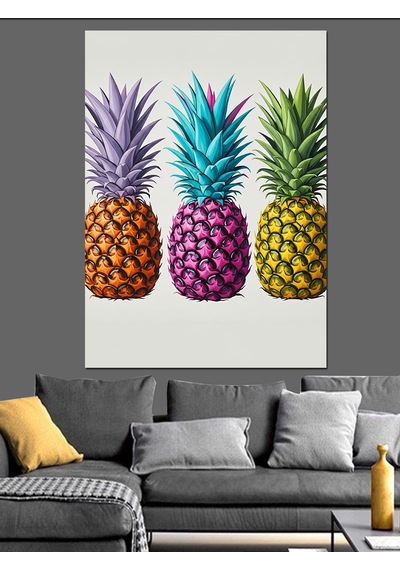 Renkli Ananas Meyve Sanatı Dekoratif Kanvas - Mdf Ahşap Tablo