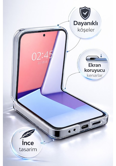 Samsung Uyumlu Galaxy Z Flip 6  Kamera Korumalı Magsafe Wireless Şarj Özellikli Lüks Şeffaf Silikon Telefon Kılıfı Şeffaf