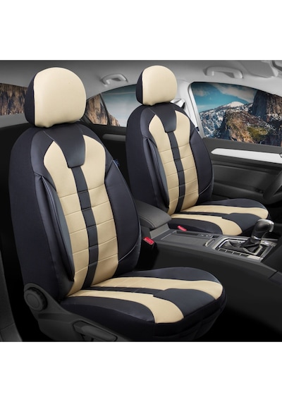 Alfa Romeo 164 Lüx Deri Detaylı Oto Koltuk Kılıfı Ön Arka Takım Vista Bej Siyah
