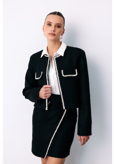 Sateen Bisiklet Yaka Kısa Ceket - Siyah-135435 Siyah