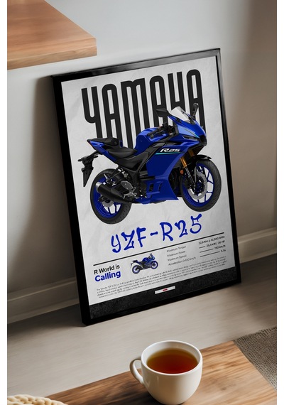 Yamaha Yzf R-25 Siyah Ahşap Çerçeveli Poster, Dekoratif Motosiklet Duvar Tablosu