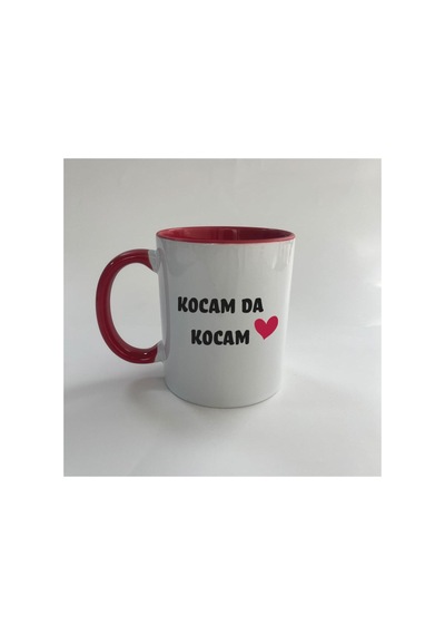 Kocam Da Kocam Baskılı Kırmızı İçi Ve Kulbu Renkli Mega Kupa - Sevgililer Günü Hediyesi Bardak Kırmızı Kulp