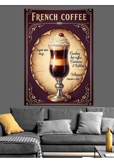 Ahşap Tablo Fransız Kahvesi Retro Afiş