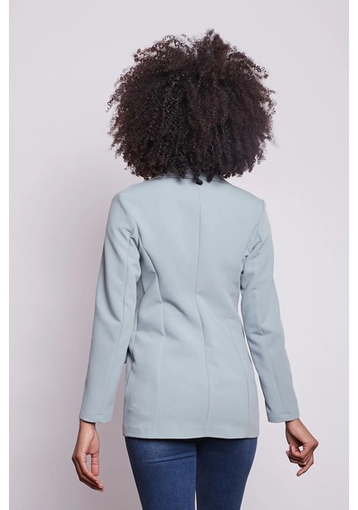 Kadın Düğme Detaylı Uzun Kol Şık Ofis Süs Cep Kapaklı Kumaş Blazer Ceket-mint Mint