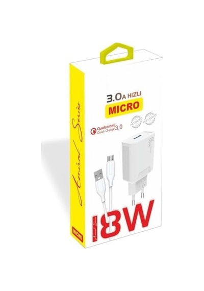 18w Şarj Adaptörü + 3.0a Hızlı Şarj Micro Usb Kablo Beyaz Kdr-40m Yerli Üretim 18w+micro Usb Kablo