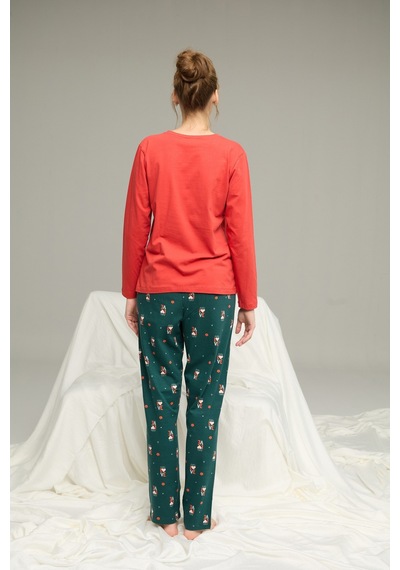 Siyah İnci Örme Pamuklu Pijama Takım25240197 Kiremit
