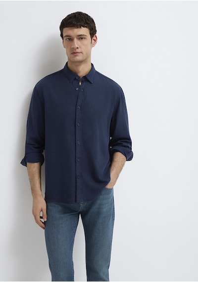 Mavi - Keten Karışımlı Lacivert Tencel Tm Liyosel Gömlek 0211482-70490 Lacivert