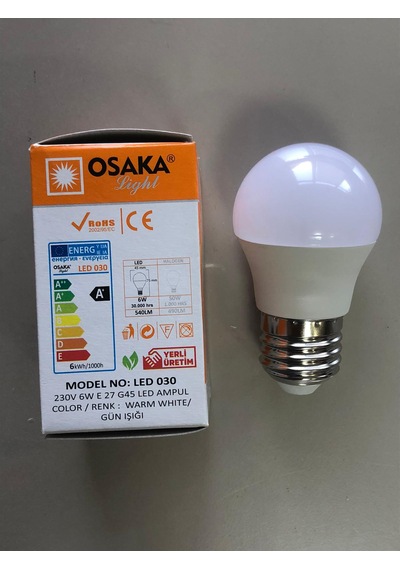 5 Adet Osaka 6w 50w 540 Lümen E 27 Top Ampül 3000k Sarı 45mmx75mm