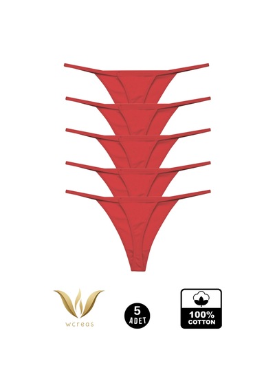 Wcreas Kadın İpli Tanga, Pamuklu Yumuşak Kumaş G-string Tanga 5'li Paket Bordo Bordo