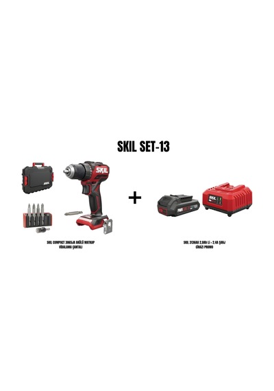 Skil Set-13 Skil Compact 3065JA Akülü Matkap Vidalama Çantalı + Skil 3136AA 2AH Li + 2.4A Şarj Cihazı Promo