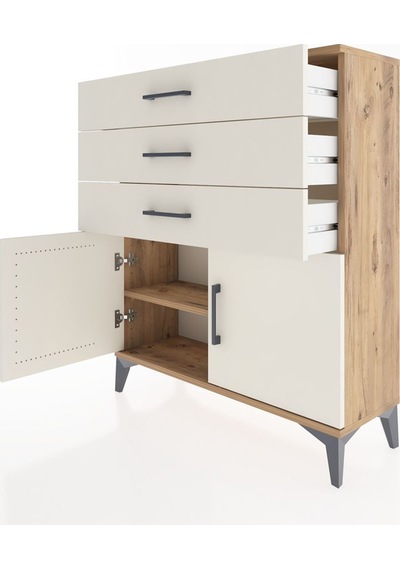 Arges Şifonyer Tek Raflı 3 Çekmeceli 2 Kapaklı 88x30x106 Çam-aytaşı Atlas Çam