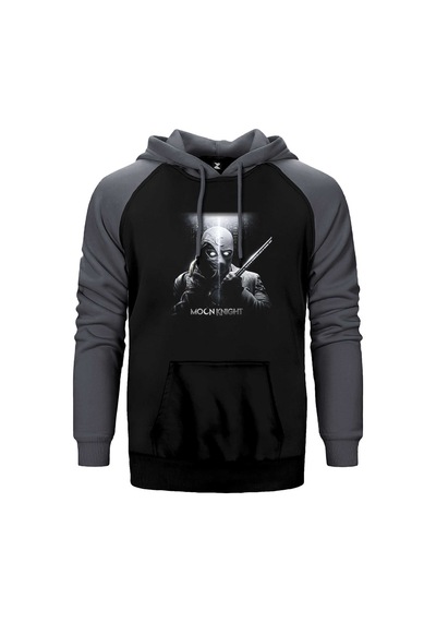 Moon Knight Warrios Gri Renk Reglan Kol Kapşonlu Sweatshirt Gri