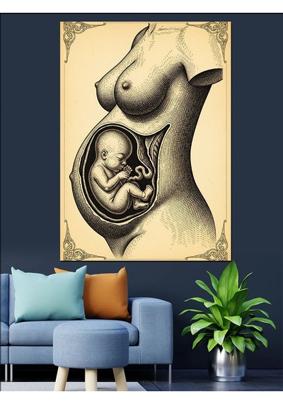 Ahşap Tablo Anne Karnı Fetal Gelişim Şehir Tabloları