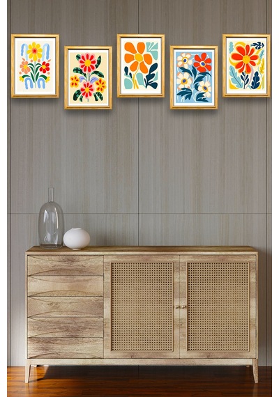 5 Parça Çerçeve Görünümlü Mdf Tablo Seti, Oturma Odası, Salon, Ofis, Ev Duvar Tablosu