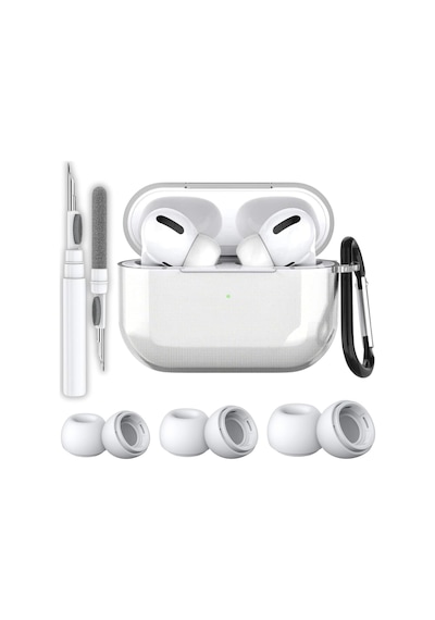 Airpods Pro 2.nesil Uyumlu Şeffaf Premium Kulaklık Kılıfı, Anc Delikli Yedek Silikon Uçları S,m,l Ve 3'ü 1 Arada Bluetooth Kulaklık Temizleme Kalemi Seti Şeffaf