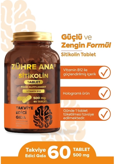 Zühre Ana Sitikolin ve Vitamin B12 İçeren Takviye Edici Gıda 60 Tablet