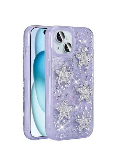 Apple Uyumlu iPhone 13 Kılıf Airbagli Simli Arka Yüzey Zore Işıltı Silikon Kapak Lila