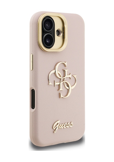 Apple Uyumlu iPhone 16 Kılıf Guess Lisanslı Grained Yazı Logolu Kamera Standlı Kapak Pembe
