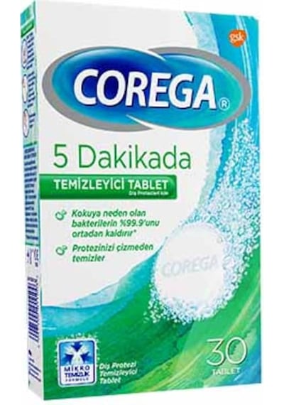 Corega 5 Dakikada Protez Temizleyici Tablet 30'lu x 4 Paket