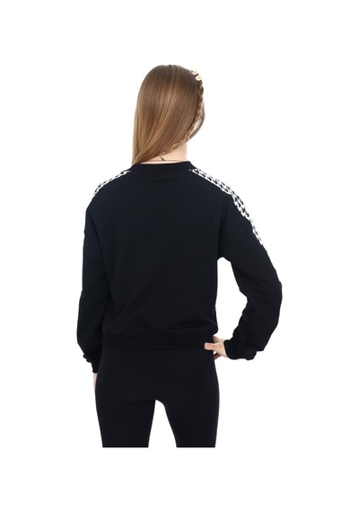 Kız Çocuk Relax Fit Dik Yaka Düşük Omuz Kolu Garnili Sweatshirt - 2 İplik Siyah