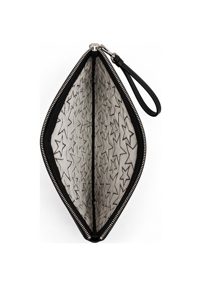 Feg Store Kadın Siyah Yıldız Dikişli Zincir Askı Detaylı Fermuarlı Clutch Çanta