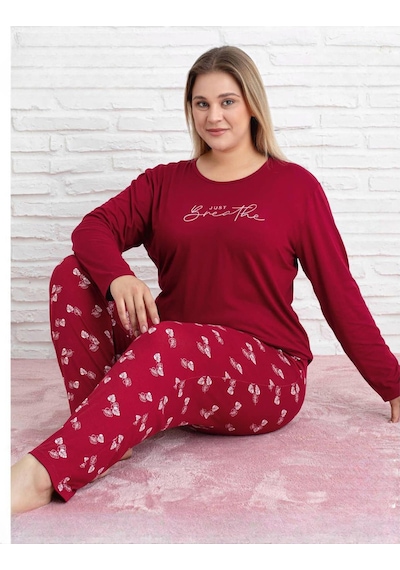 Pijamoni Kadın Milan Büyük Beden Bisiklet Yaka Uzun Kol İnce Pijama Takımı 7666/29 - 1 Adet Kırmızı Pijamoni Kadın Milan Büyük Beden Bisiklet Yaka Uzun Kol İnce Pijama Takımı 7666/29 - 1 Adet Kırmızı