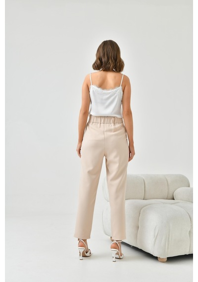 Ftz Women Kadın Lastikli Pleli Dar Paça Pantolon Beige 30744-beige Bej