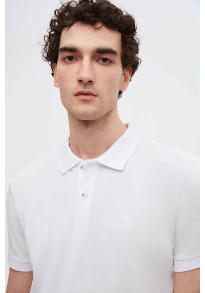 D's Damat Ds Damat Regular Fit Beyaz Pike Dokulu %100 Pamuk Kıvrılmaz Polo Yaka Nakışlı T-shirt 4HC14ORT51000 Beyaz