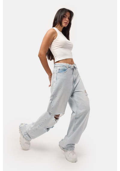 Kadın Ice 12s6-100 Straight Fit Kemer Detaylı Özel Tasarım Denim Jean Buz Mavi