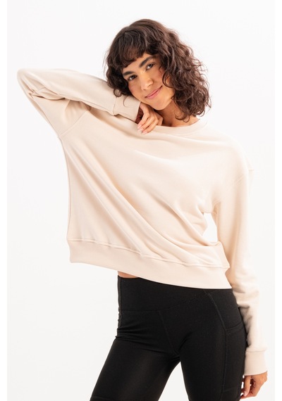 Justever Bisiklet Yaka Basic Kalıp Bej Kadın Sweatshirt Eşofman Üstü - Aura Bej