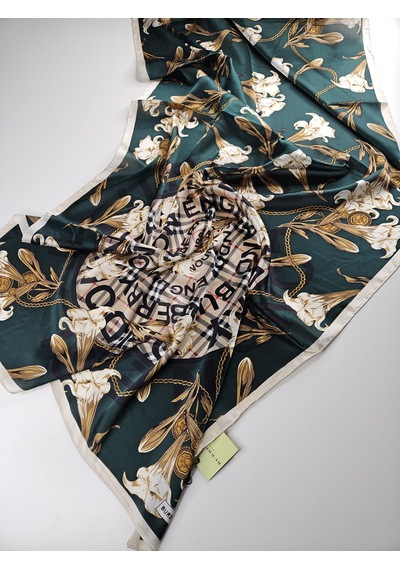 Miorel Scarfs Yeni Sezon Çiçek Desen Ekose Zincir Vual İpek Şal Premium Yeşil