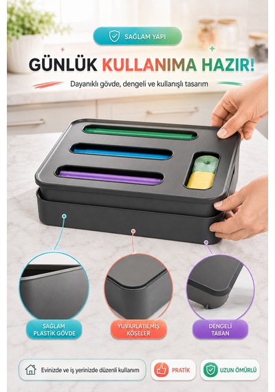 4 Bölmeli Poşet Organizeri Çöp Torbası Ve Kilitli Poşet Düzenleyici Plastik Saklama Kutusu Düzen Ant