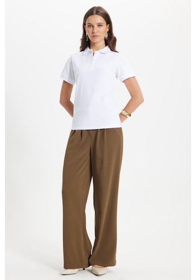 Tudors Kadın Slim Fit Dar Kesim %100 Pamuk Polo Yaka Beyaz Pike Tişört -50833
