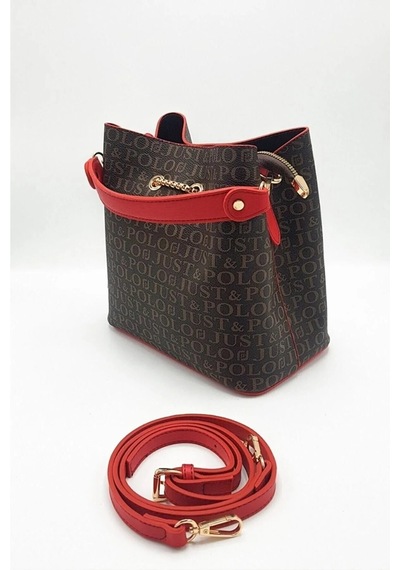 Just Polo Kadın Baskı Desenli El Ve Omuz Çantası Ebat: 22 X 23 Cm Kahve Kırmızı