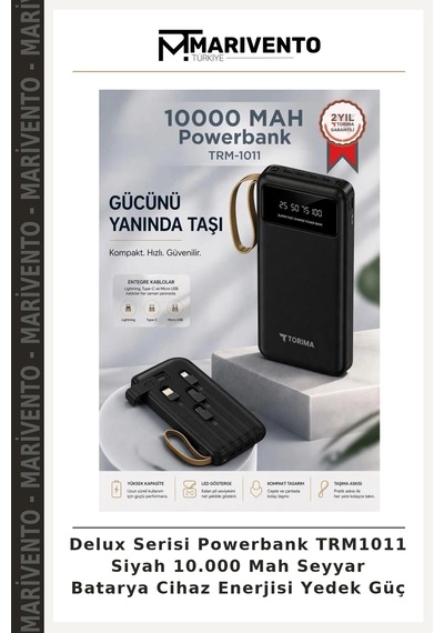 Delux Serisi Powerbank Trm1011 Siyah 10.000 Mah Seyyar Batarya Cihaz Enerjisi Yedek Güç Çok Renkli