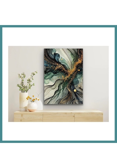 Trendexa Yeşil Mavi Gold Soyut Kanvas Tablo 70x100cm Mac