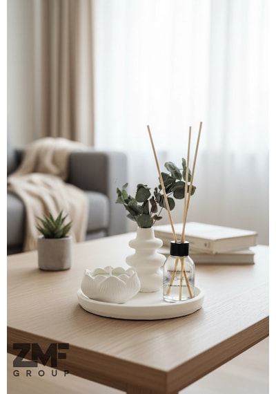 Hediyelik Tepside Twist Vazo Bebek Pudrası Kokulu Lotus Mum Ve Oda Kokusu Beyaz