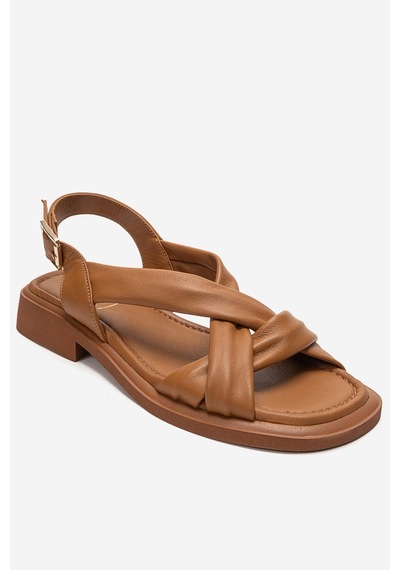 Luvishoes Frand Taba Hakiki Deri Çapraz Bantlı Kadın Sandalet