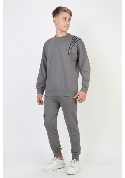Mevsimlik Respect Baskılı 2 İplik %100 Pamuk 2 İplik Uzun Kollu Erkek Çocuk Sweatshirt-90932 Füme