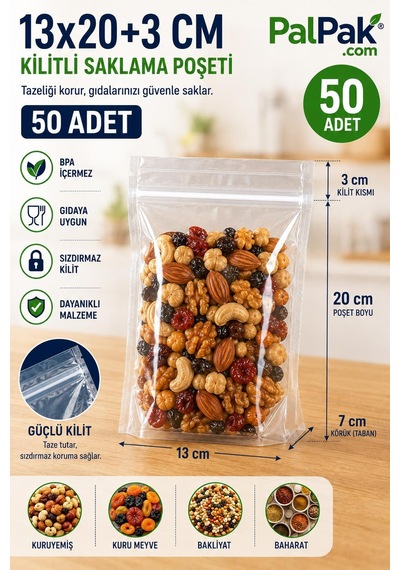 Şeffaf Kilitli Doypack Ambalaj 13x20+3 250 Gr 50 Adet