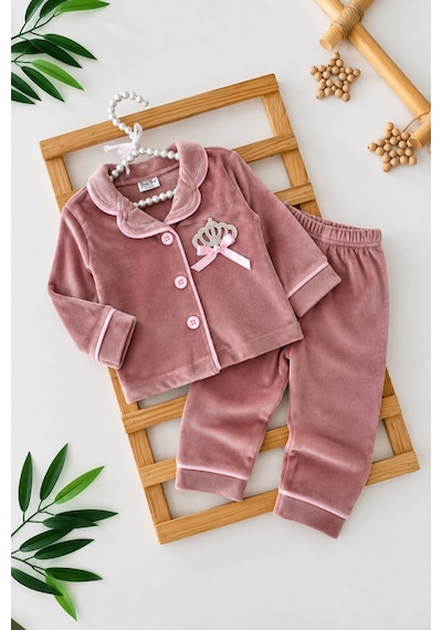Minigimin Cicileri Taç İşleme Detaylı Kadife Kız Çocuk Pijama Takımı - Pudra Minigimin Cicileri Taç İşleme Detaylı Kadife Kız Çocuk Pijama Takımı - Pudra