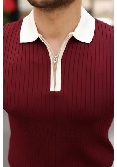 Efnaz Style Erkek Yaka Ve Kol Detaylı Fermuar Yakalı Çizgi Desen Kısa Kollu Triko Tişört Altın Efnaz Style Erkek Yaka Ve Kol Detaylı Fermuar Yakalı Çizgi Desen Kısa Kollu Triko Tişört Altın