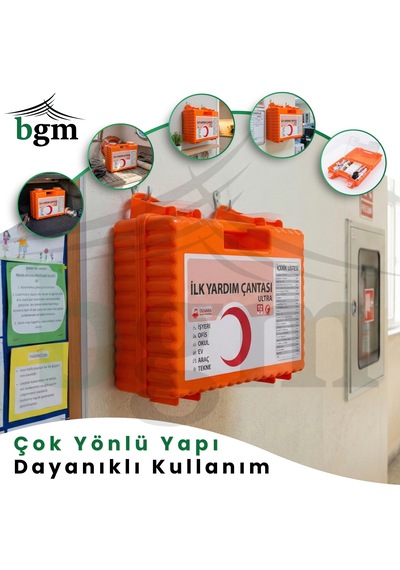 Ultra İlk Yardım Çantası Acil Müdahale Kiti Temel Malzemeler Sert Kasa Duvara Monte Aparatlı